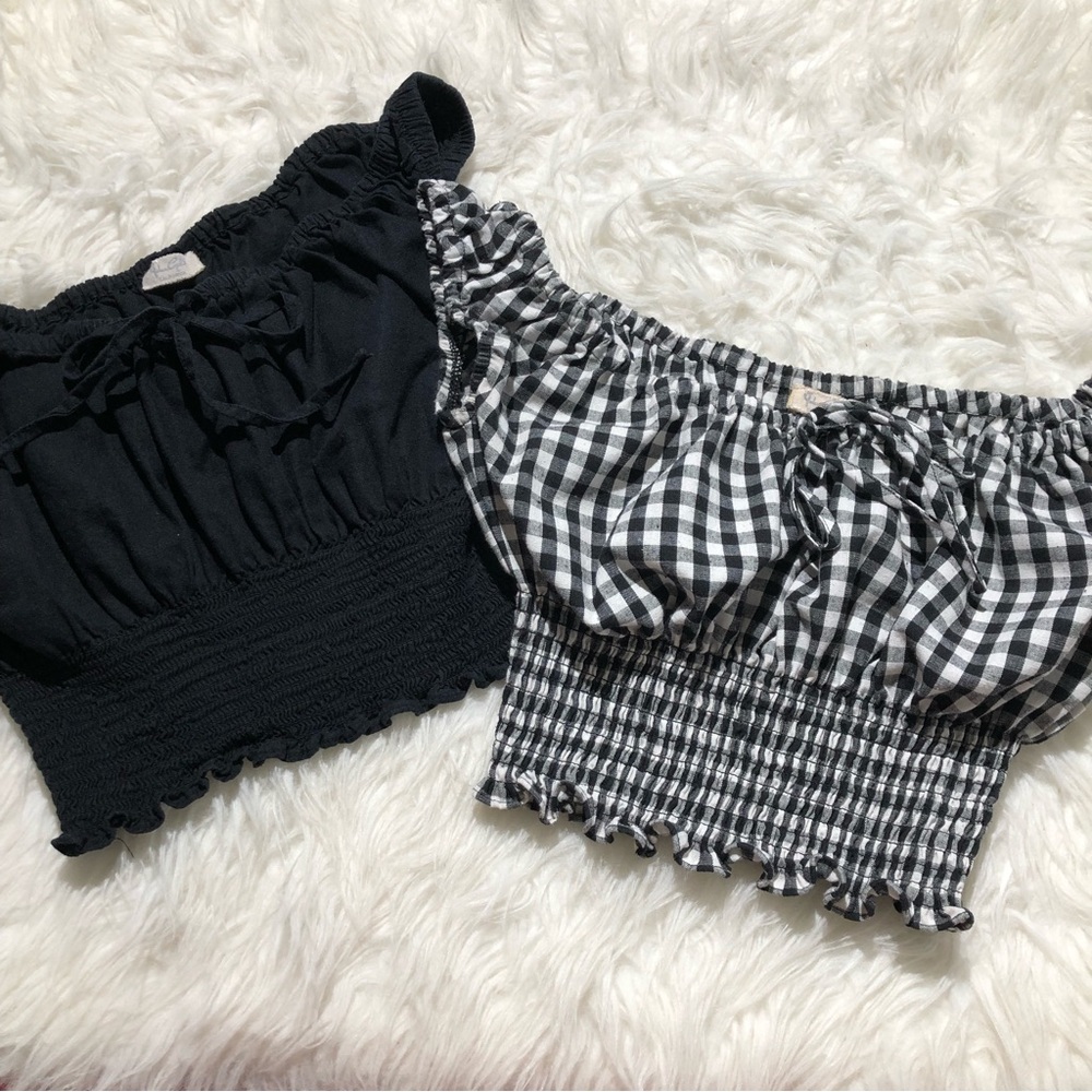 Brandy Melville off the shoulder crop tops bundle black white gingham summer